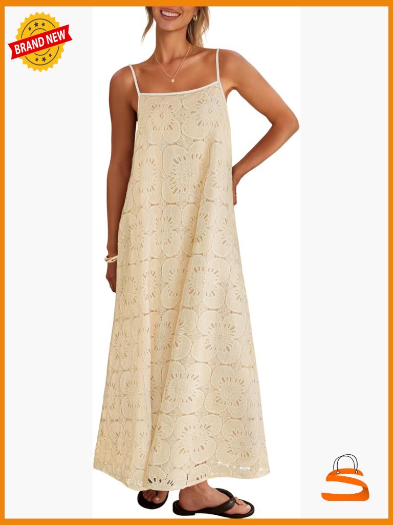 Sleeveless Spaghetti Strap Lace Maxi Dress Bohemian Wedding Guest
